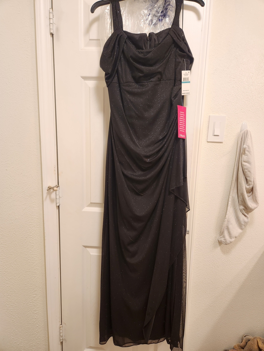 Alex Evenings Black Sparkle Draped Maxi Dress